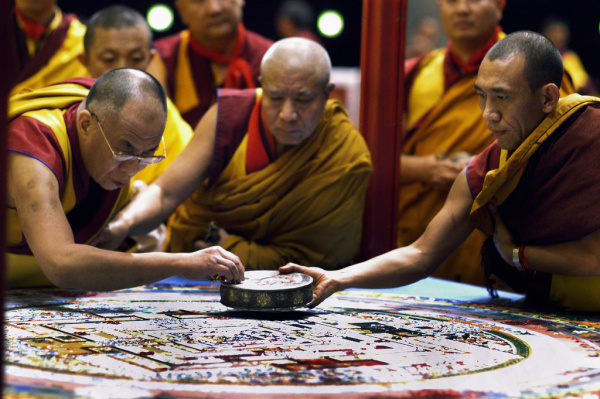 H.H. Dalai Lama w/ Kalachakra mandala